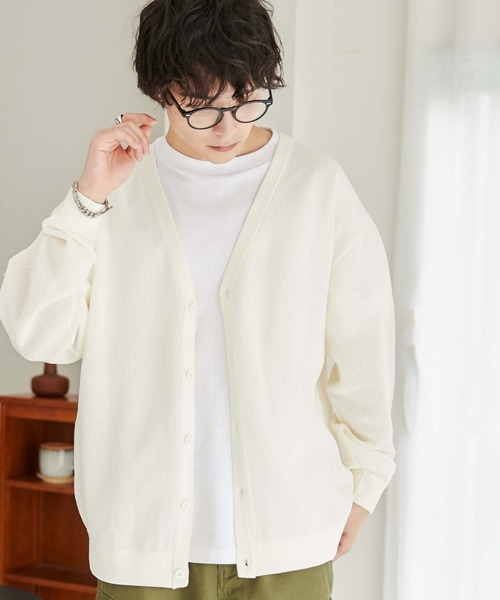 WEGO（ウィゴー）の「WEGO/メッシュカーディガン（カーディガン/ボレロ・メンズ・オフホワイト/ブラック/グレー・MEDIUM/LARGE）」の2枚目の写真