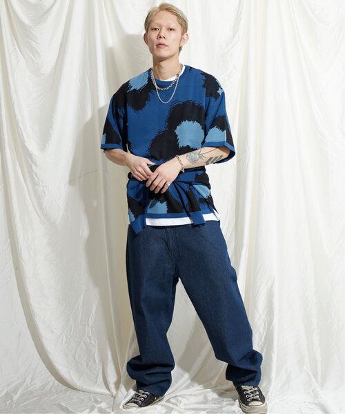 【セール】フラワーペイントニットＴシャツ 総柄/サマーニット/ニットソー（Tシャツ/カットソー）｜NO NEED（ノーニード）