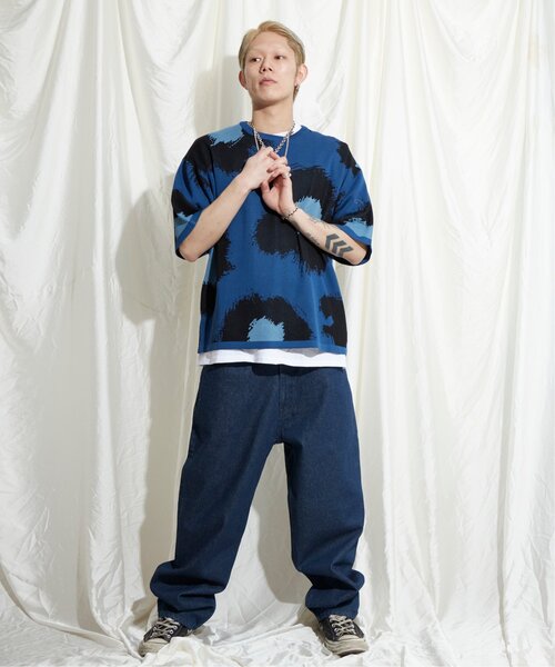 【セール】フラワーペイントニットＴシャツ 総柄/サマーニット/ニットソー（Tシャツ/カットソー）｜NO NEED（ノーニード）