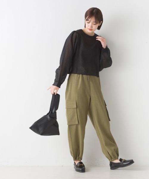 OMNES（オムネス）の「シアーストライプ2WAY長袖ブラウス（シャツ/ブラウス・レディース・ライトグリーン/オレンジ/ブルー/ブラック/アイボリー・FREE）」の11枚目の写真