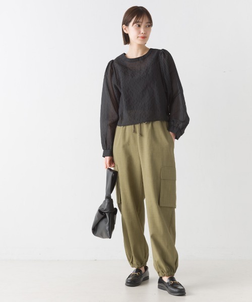 OMNES（オムネス）の「シアーストライプ2WAY長袖ブラウス（シャツ/ブラウス・レディース・ライトグリーン/オレンジ/ブルー/ブラック/アイボリー・FREE）」の15枚目の写真