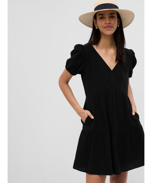 GAP（ギャップ）の「クリンクルガーゼ 袖コンシャス ティアードミニワンピース（ワンピース・レディース・ブルー/ホワイト/ブラック/コーラル/イエロー・S/L/XXS/M/XS）」の3枚目の写真