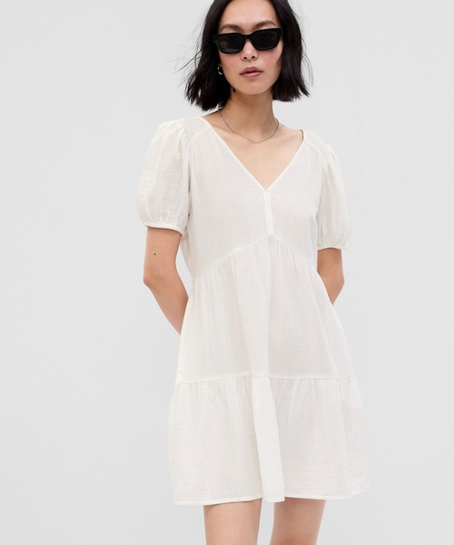 GAP（ギャップ）の「クリンクルガーゼ 袖コンシャス ティアードミニワンピース（ワンピース・レディース・ブルー/ホワイト/ブラック/コーラル/イエロー・S/L/XXS/M/XS）」の2枚目の写真