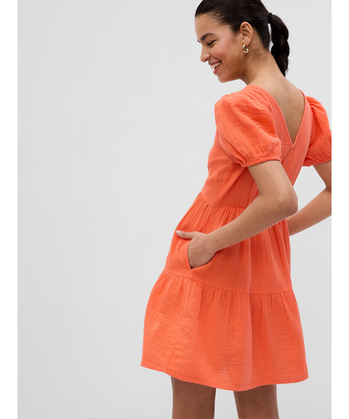 GAP（ギャップ）の「クリンクルガーゼ 袖コンシャス ティアードミニワンピース（ワンピース・レディース・ブルー/ホワイト/ブラック/コーラル/イエロー・S/L/XXS/M/XS）」の5枚目の写真