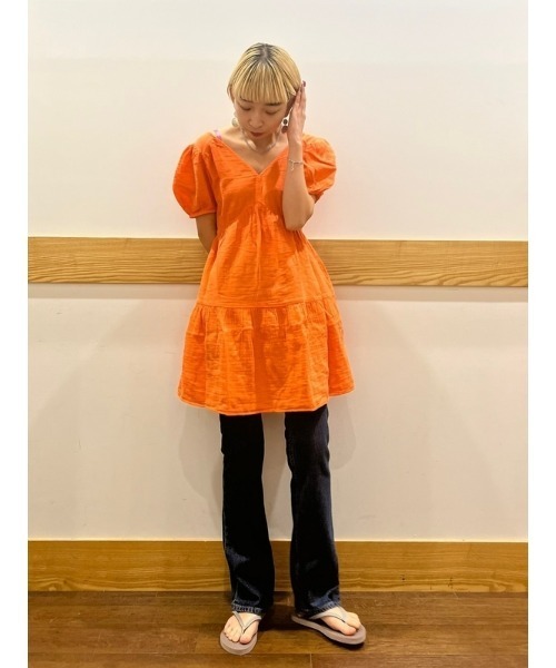 GAP（ギャップ）の「クリンクルガーゼ 袖コンシャス ティアード