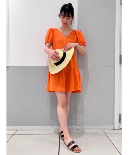 GAP（ギャップ）の「クリンクルガーゼ 袖コンシャス ティアードミニワンピース（ワンピース・レディース・ブルー/ホワイト/ブラック/コーラル/イエロー・S/L/XXS/M/XS）」の17枚目の写真