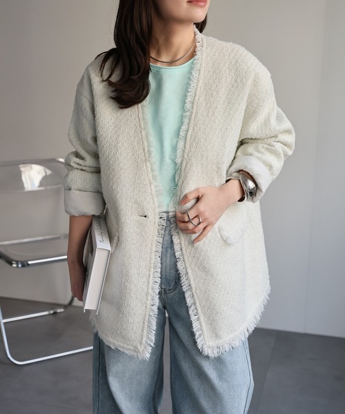 ap retro（アプレトロ）の「【選べるデザイン】ツイードポケットノーカラージャケット / オケージョン（ノーカラージャケット・レディース・アイボリー/ブラック/ブラック系その他/ブラック系その他2/ホワイト・FREE）」の20枚目の写真