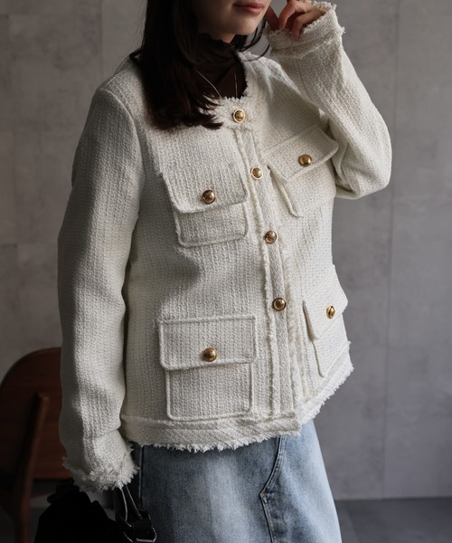 ap retro（アプレトロ）の「ツイードポケットノーカラージャケット