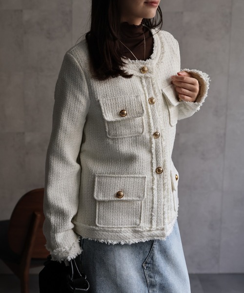 ap retro（アプレトロ）の「ツイードポケットノーカラージャケット