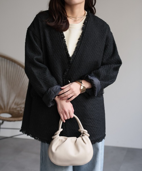 セール】ツイードポケットノーカラージャケット（ノーカラージャケット