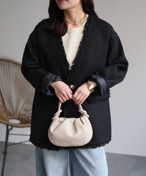 セール】ツイードポケットノーカラージャケット（ノーカラージャケット