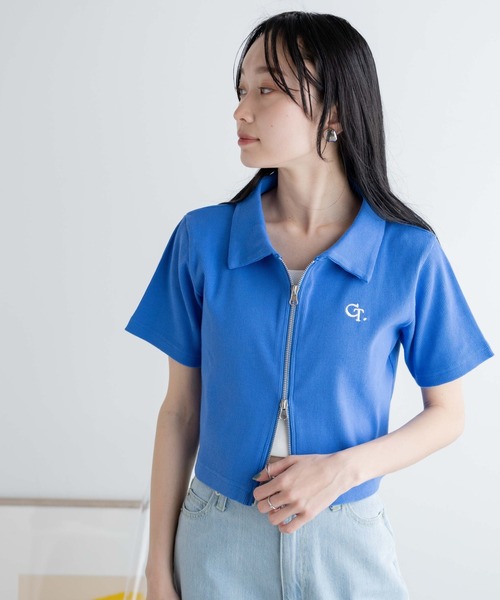 WEGO(ウィゴー)の「WEGO/ダブルZIPワンポイントリブT(Tシャツ/カットソー・レディース・ブルー/ブラック/ホワイト/ブラック系その他/グリーン/ホワイト系その他/オレンジ・FREE)」の7枚目の写真