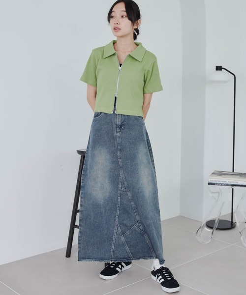 WEGO(ウィゴー)の「WEGO/ダブルZIPワンポイントリブT(Tシャツ/カットソー・レディース・ブルー/ブラック/ホワイト/ブラック系その他/グリーン/ホワイト系その他/オレンジ・FREE)」の10枚目の写真