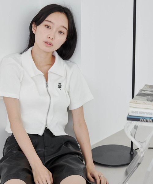 WEGO(ウィゴー)の「WEGO/ダブルZIPワンポイントリブT(Tシャツ/カットソー・レディース・ブルー/ブラック/ホワイト/ブラック系その他/グリーン/ホワイト系その他/オレンジ・FREE)」の12枚目の写真