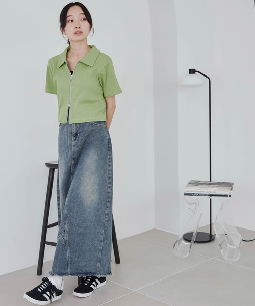 WEGO(ウィゴー)の「WEGO/ダブルZIPワンポイントリブT(Tシャツ/カットソー・レディース・ブルー/ブラック/ホワイト/ブラック系その他/グリーン/ホワイト系その他/オレンジ・FREE)」の20枚目の写真