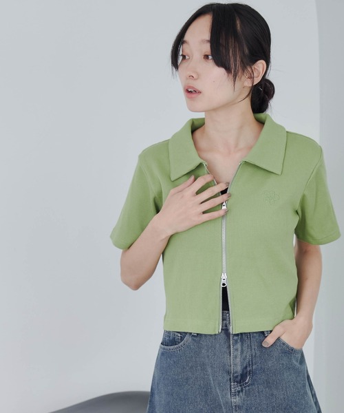 WEGO(ウィゴー)の「WEGO/ダブルZIPワンポイントリブT(Tシャツ/カットソー・レディース・ブルー/ブラック/ホワイト/ブラック系その他/グリーン/ホワイト系その他/オレンジ・FREE)」の17枚目の写真