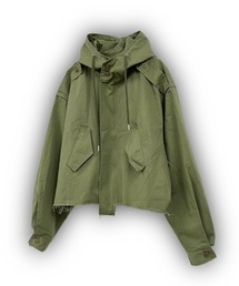 XU | ストリートファッション XU エックスユー crop hood zip jacket ジップアップジャケット オーバーサイズジャケット フードジャケット(ミリタリージャケット)