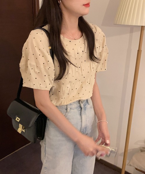 ibeul_（イベール）の「ドットプリントシャーリング生地半袖ブラウス（Tシャツ/カットソー・レディース・ベージュ・M/S/FREE）」の12枚目の写真