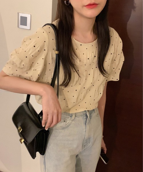ibeul_（イベール）の「ドットプリントシャーリング生地半袖ブラウス（Tシャツ/カットソー・レディース・ベージュ・M/S/FREE）」の14枚目の写真