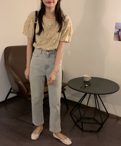 ibeul_（イベール）の「ドットプリントシャーリング生地半袖ブラウス（Tシャツ/カットソー・レディース・ベージュ・M/S/FREE）」の11枚目の写真