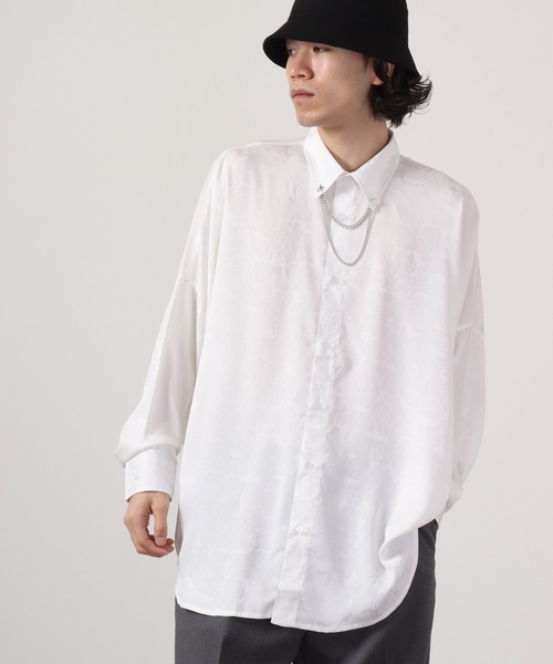 REGIEVO(レジエボ)の「Loose jacquard long sleeve shirt with chain / チェーン付き ルーズ ジャガード 長袖シャツ(シャツ/ブラウス・メンズ・ブラック/オフホワイト・L/M)」の2枚目の写真