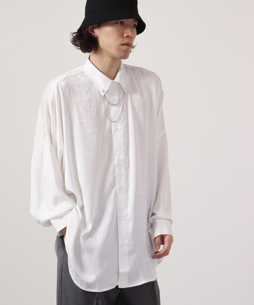 REGIEVO(レジエボ)の「Loose jacquard long sleeve shirt with chain / チェーン付き ルーズ ジャガード 長袖シャツ(シャツ/ブラウス・メンズ・ブラック/オフホワイト・L/M)」の3枚目の写真