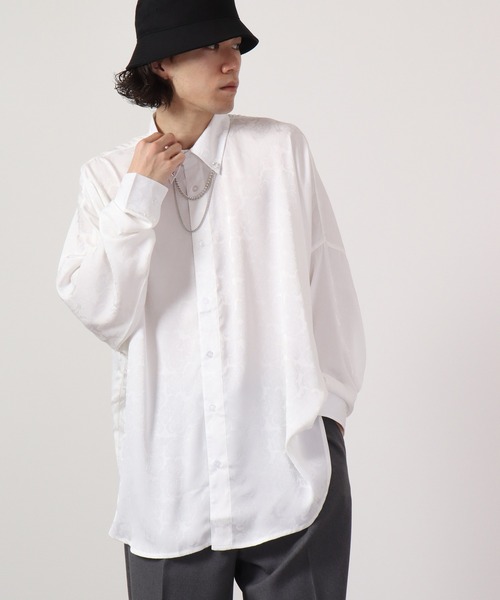 REGIEVO(レジエボ)の「Loose jacquard long sleeve shirt with chain / チェーン付き ルーズ ジャガード 長袖シャツ(シャツ/ブラウス・メンズ・ブラック/オフホワイト・L/M)」の4枚目の写真