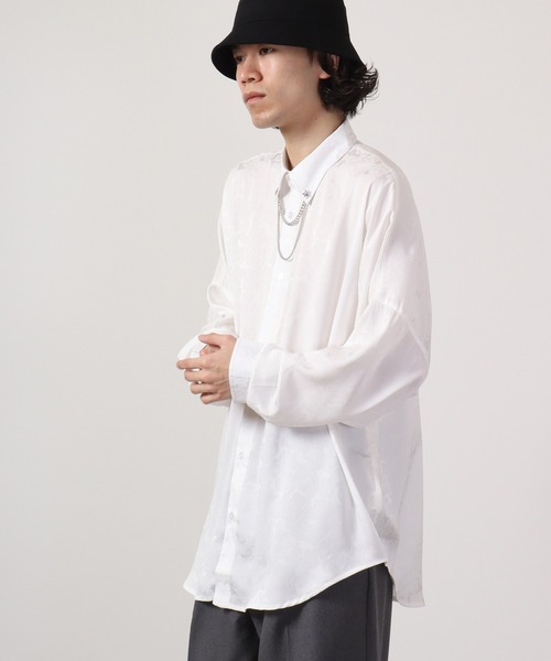 REGIEVO(レジエボ)の「Loose jacquard long sleeve shirt with chain / チェーン付き ルーズ ジャガード 長袖シャツ(シャツ/ブラウス・メンズ・ブラック/オフホワイト・L/M)」の5枚目の写真