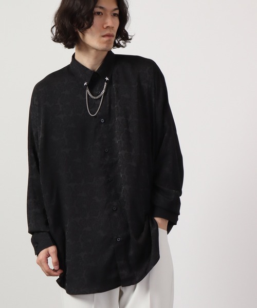REGIEVO(レジエボ)の「Loose jacquard long sleeve shirt with chain / チェーン付き ルーズ ジャガード 長袖シャツ(シャツ/ブラウス・メンズ・ブラック/オフホワイト・L/M)」の19枚目の写真