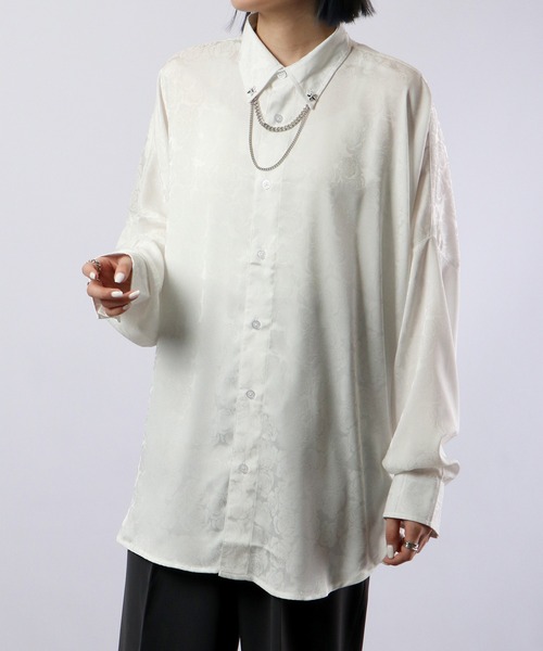 REGIEVO(レジエボ)の「Loose jacquard long sleeve shirt with chain / チェーン付き ルーズ ジャガード 長袖シャツ(シャツ/ブラウス・メンズ・ブラック/オフホワイト・L/M)」の11枚目の写真