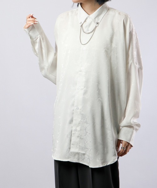 REGIEVO(レジエボ)の「Loose jacquard long sleeve shirt with chain / チェーン付き ルーズ ジャガード 長袖シャツ(シャツ/ブラウス・メンズ・ブラック/オフホワイト・L/M)」の12枚目の写真