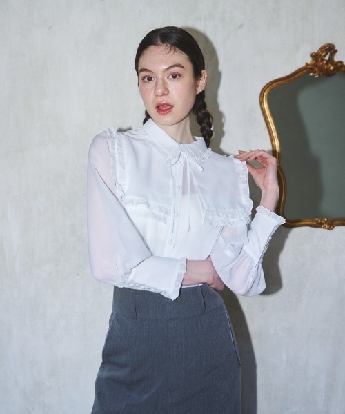 MIRO AMURETTE（ミロアミュレット）の「square collar chiffon blouse/シフォンブラウス（シャツ/ブラウス・レディース・ホワイト/ブラック・FREE）」の15枚目の写真