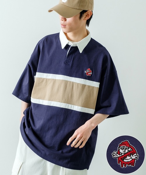 SIDEWAY STANCE（サイドウェイスタンス）の「【SIDEWAY STANCE】USコットン ワンポイント 刺繍 半袖ラガーシャツ（ポロシャツ・メンズ・グリーン系その他/ブラック系その他2/グレー系その他/グリーン/ブルー系その他/グリーン系その他3/ベージュ系その他2/ブラック系その他3/ブルー/ベージュ/ブラック/ブラック系その他/ベージュ系その他3/グリーン系その他2/ベージュ系その他/グレー・MEDIUM/X-LARGE/LARGE）」の15枚目の写真