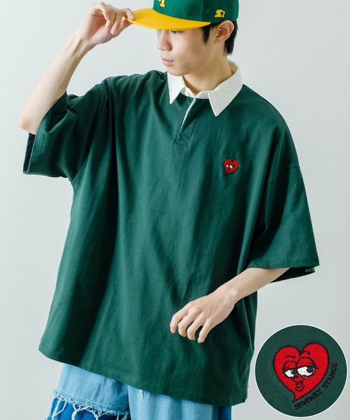 SIDEWAY STANCE（サイドウェイスタンス）の「【SIDEWAY STANCE】USコットン ワンポイント 刺繍 半袖ラガーシャツ（ポロシャツ・メンズ・グリーン系その他/ブラック系その他2/グレー系その他/グリーン/ブルー系その他/グリーン系その他3/ベージュ系その他2/ブラック系その他3/ブルー/ベージュ/ブラック/ブラック系その他/ベージュ系その他3/グリーン系その他2/ベージュ系その他/グレー・MEDIUM/X-LARGE/LARGE）」の12枚目の写真