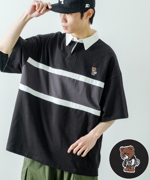 SIDEWAY STANCE（サイドウェイスタンス）の「【SIDEWAY STANCE】USコットン ワンポイント 刺繍 半袖ラガーシャツ（ポロシャツ・メンズ・グリーン系その他/ブラック系その他2/グレー系その他/グリーン/ブルー系その他/グリーン系その他3/ベージュ系その他2/ブラック系その他3/ブルー/ベージュ/ブラック/ブラック系その他/ベージュ系その他3/グリーン系その他2/ベージュ系その他/グレー・MEDIUM/X-LARGE/LARGE）」の5枚目の写真