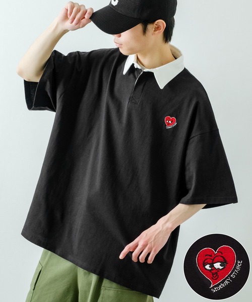 SIDEWAY STANCE（サイドウェイスタンス）の「【SIDEWAY STANCE】USコットン ワンポイント 刺繍 半袖ラガーシャツ（ポロシャツ・メンズ・グリーン系その他/ブラック系その他2/グレー系その他/グリーン/ブルー系その他/グリーン系その他3/ベージュ系その他2/ブラック系その他3/ブルー/ベージュ/ブラック/ブラック系その他/ベージュ系その他3/グリーン系その他2/ベージュ系その他/グレー・MEDIUM/X-LARGE/LARGE）」の2枚目の写真