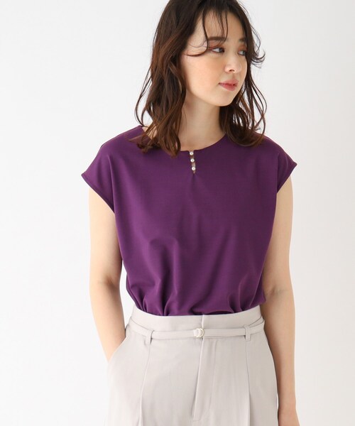 index（インデックス）の「◆パール調モチーフトップス 【接触冷感/洗濯機洗い可】（Tシャツ/カットソー・レディース・ライトグレー/ライトブルー/ネイビー/キャメル/パープル系・38/42/36/40）」の4枚目の写真