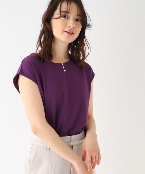 index（インデックス）の「◆パール調モチーフトップス 【接触冷感/洗濯機洗い可】（Tシャツ/カットソー・レディース・ライトグレー/ライトブルー/ネイビー/キャメル/パープル系・38/42/36/40）」の19枚目の写真