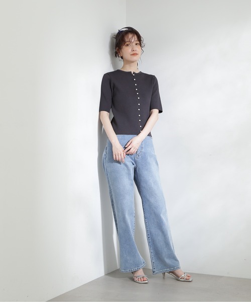 N.(N. Natural Beauty Basic)(エヌエヌナチュラルビューティーベーシック)の「◆パールボタン半袖リブニット(ニット/セーター・レディース・オフホワイト/ライトグリーン/グレー・MEDIUM)」の13枚目の写真