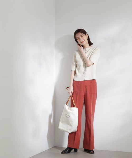 N.(N. Natural Beauty Basic)(エヌエヌナチュラルビューティーベーシック)の「◆パールボタン半袖リブニット(ニット/セーター・レディース・オフホワイト/ライトグリーン/グレー・MEDIUM)」の5枚目の写真