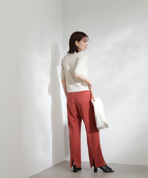クD184N.Natural Beauty Basicパールボタン半袖リブニット クD184N.Natural Beauty Basicパールボタン半袖リブニット