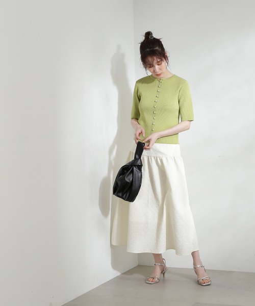 N.(N. Natural Beauty Basic)(エヌエヌナチュラルビューティーベーシック)の「◆パールボタン半袖リブニット(ニット/セーター・レディース・オフホワイト/ライトグリーン/グレー・MEDIUM)」の21枚目の写真