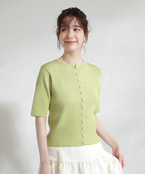 N.(N. Natural Beauty Basic)(エヌエヌナチュラルビューティーベーシック)の「◆パールボタン半袖リブニット(ニット/セーター・レディース・オフホワイト/ライトグリーン/グレー・MEDIUM)」の22枚目の写真
