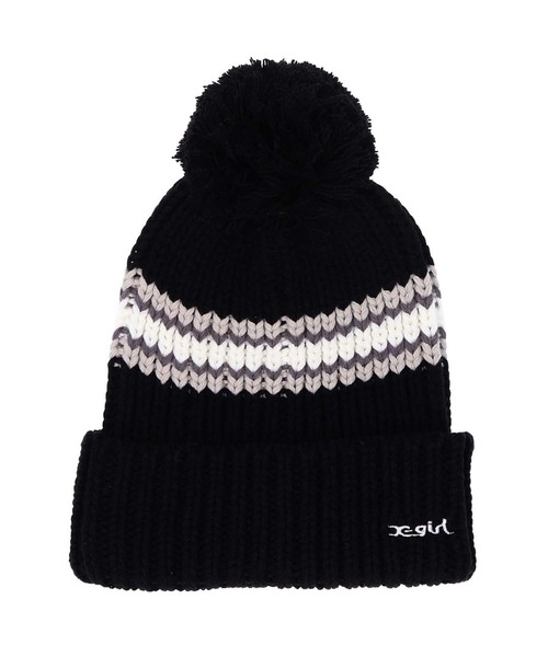 X-girl(エックスガール)の「CONTRAST STRIPE KNIT CAP(ニットキャップ/ビーニー・レディース・ブルー/ブラック・ONE SIZE)」の1枚目の写真