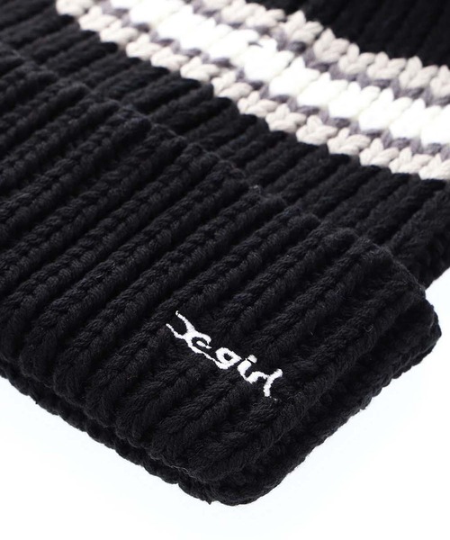 X-girl(エックスガール)の「CONTRAST STRIPE KNIT CAP(ニットキャップ/ビーニー・レディース・ブルー/ブラック・ONE SIZE)」の6枚目の写真