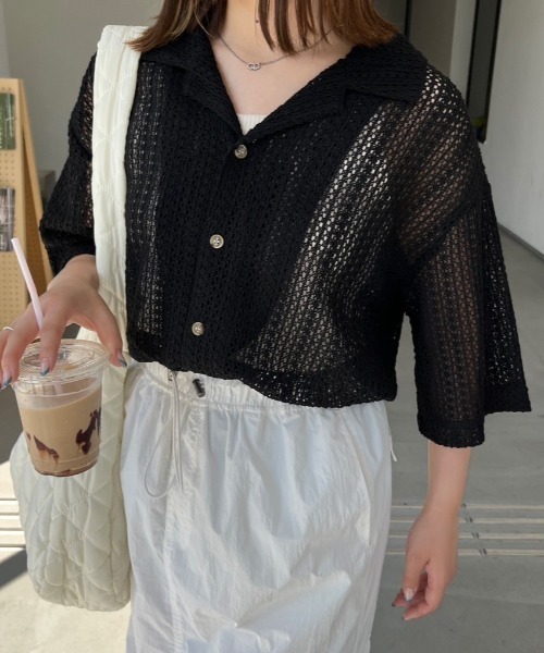 nemne store（ネンネストア）の「オープンカラーレースシャツ（シャツ/ブラウス・レディース・グリーン/ブラック/オフホワイト・フリー）」の2枚目の写真