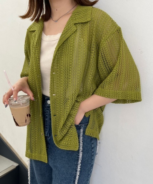 nemne store（ネンネストア）の「オープンカラーレースシャツ（シャツ/ブラウス・レディース・グリーン/ブラック/オフホワイト・フリー）」の11枚目の写真