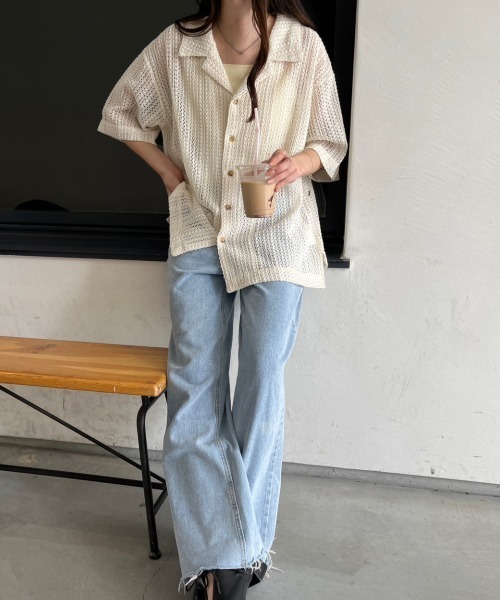 nemne store（ネンネストア）の「オープンカラーレースシャツ（シャツ/ブラウス・レディース・グリーン/ブラック/オフホワイト・フリー）」の19枚目の写真