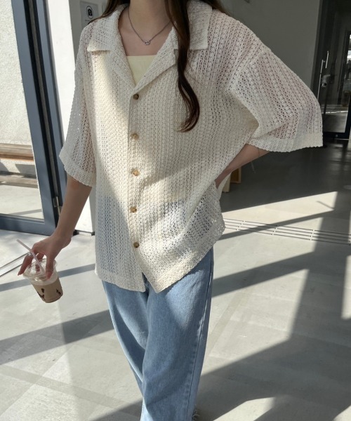 nemne store（ネンネストア）の「オープンカラーレースシャツ（シャツ/ブラウス・レディース・グリーン/ブラック/オフホワイト・フリー）」の16枚目の写真