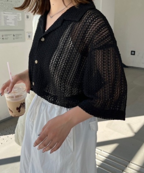 nemne store（ネンネストア）の「オープンカラーレースシャツ（シャツ/ブラウス・レディース・グリーン/ブラック/オフホワイト・フリー）」の14枚目の写真